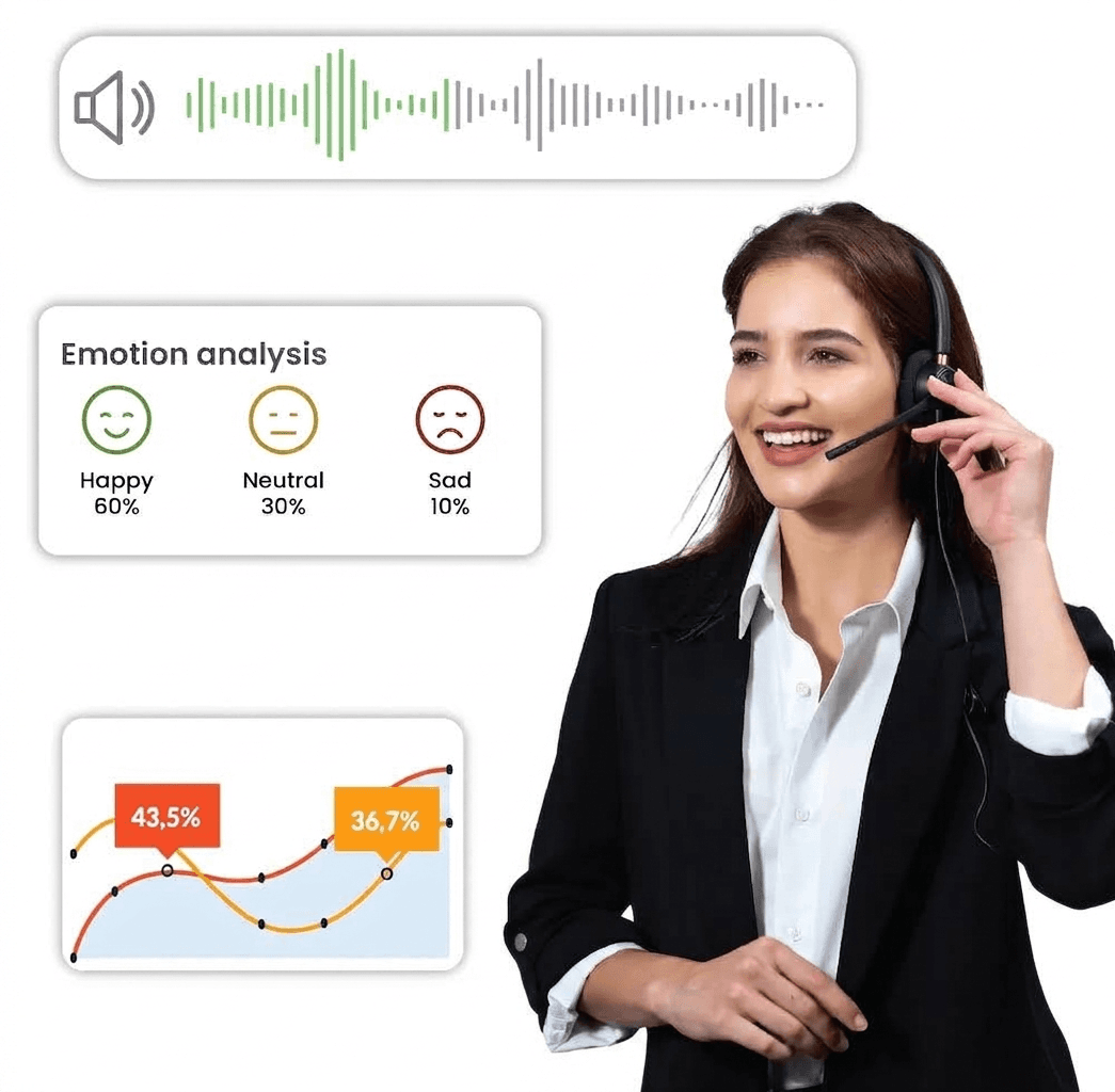 A focused customer support specialist listening through a headset