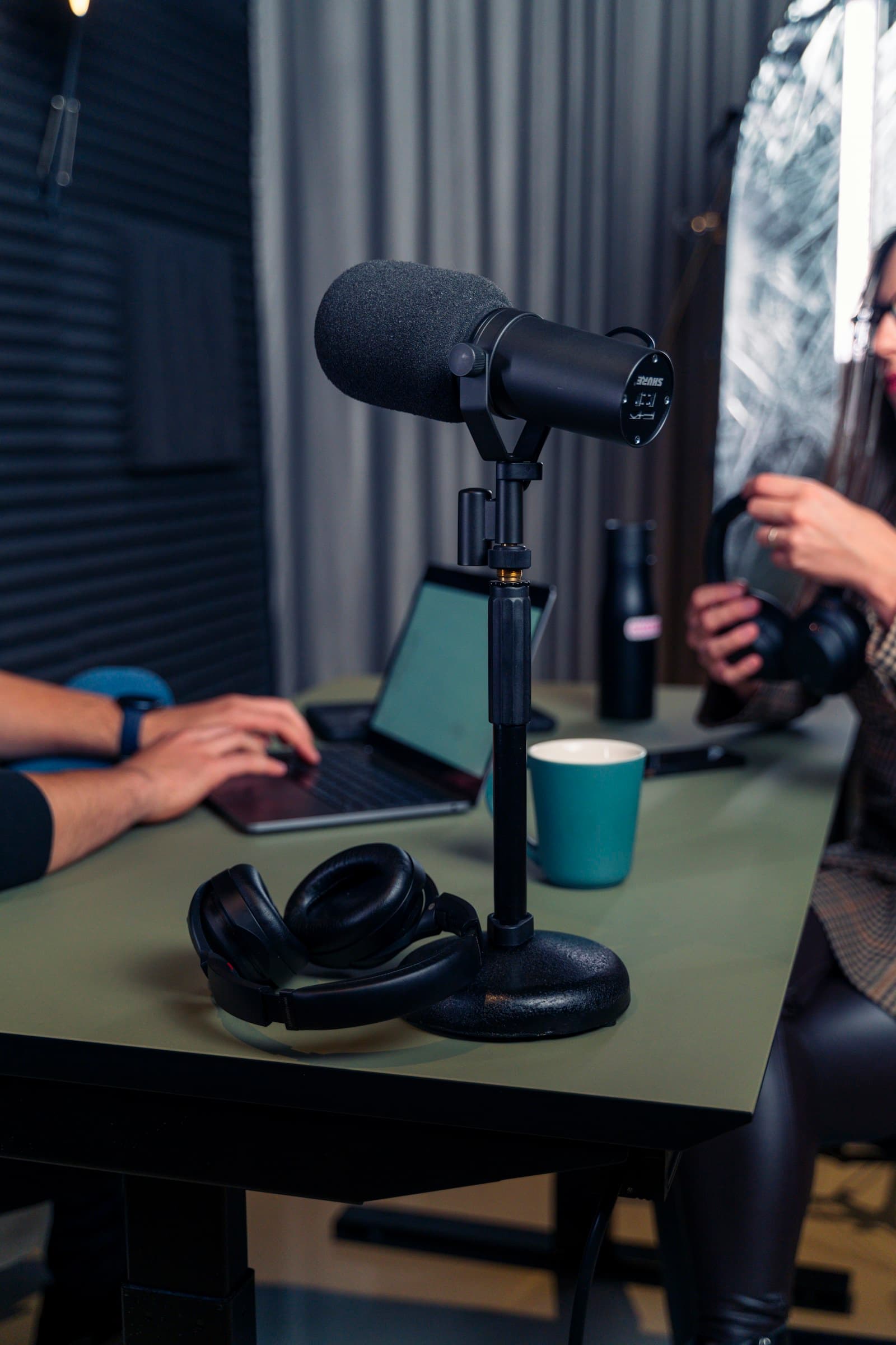 Professional microphone in a voice recording studio